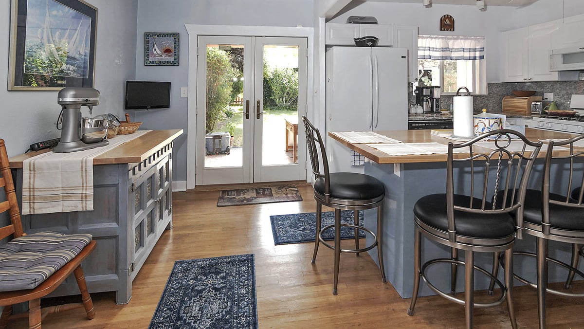 A kitchen countertop made from maple wood.