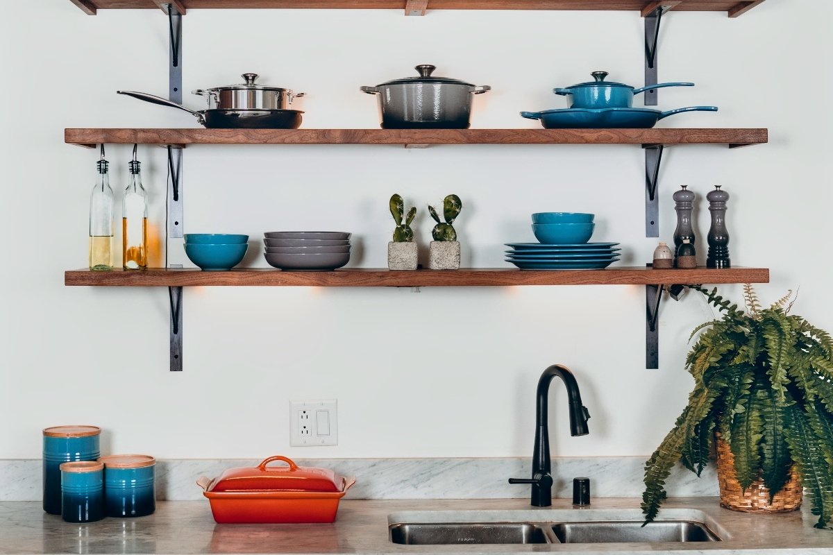 Floating shelves discount above kitchen sink