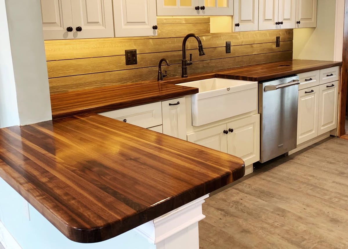 A brand new walnut kitchen countertop remodel