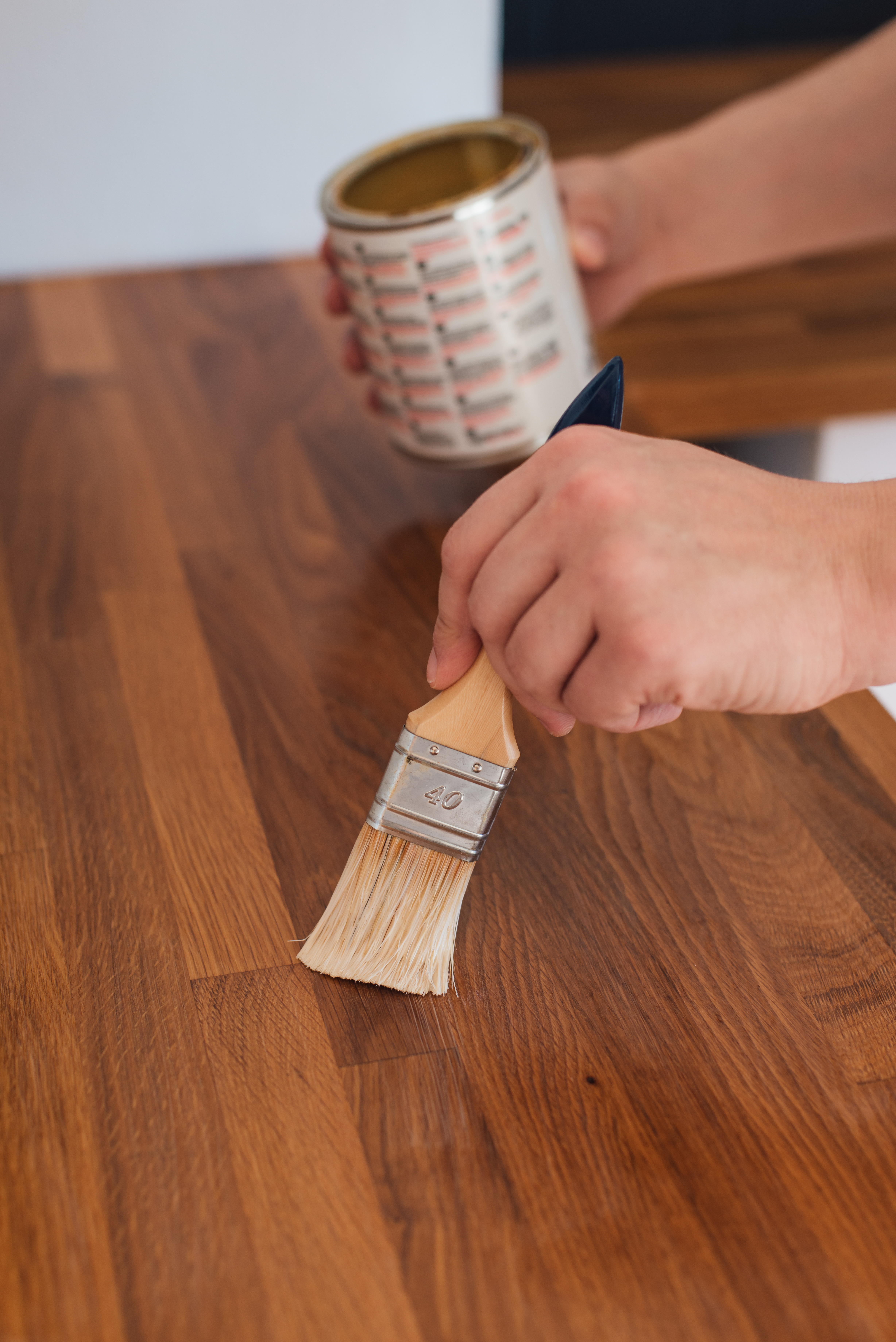 Coating surface of butcher block countertop with oil